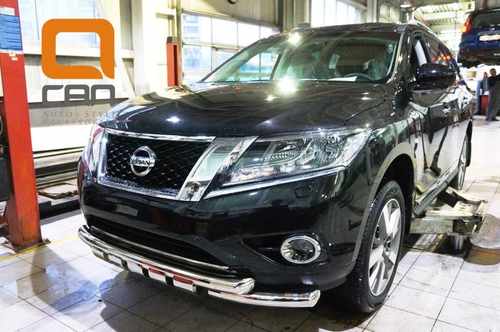Захист переднього бампера Nissan Pathfinder (2014-) (подвійний Shark) dd60/60