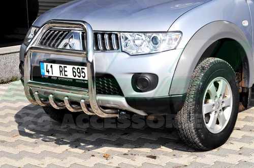 Кенгурятник високий з двома перемичками і грилем для Mitsubishi L-200 2006+