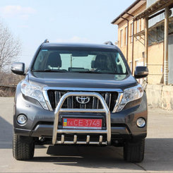 Кенгурятник высокий с двумя перемычками и грилем для  Toyota Prado 150