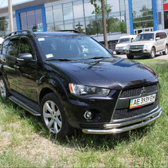 Захист передній подвійний (чорний метал) для Mitsubishi Outlander XL 2010-2012