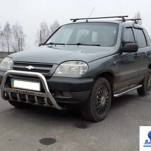 Кенгурятник з написом і грилем D60 для Chevrolet Niva Bertone 2012+ (WT004)