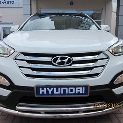 Захист переднього бампера подвійний Tamsan для Hyundai Santa Fe 2013+