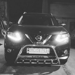 Кенгурятник з написом і грилем для Nissan X-Trail 2014-2017 труба 51мм