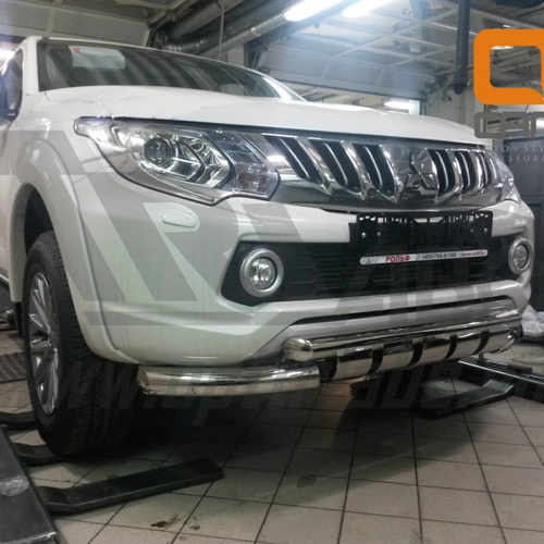 Захист переднього бампера Mitsubishi L200 (2016-2019)/ Fiat FullBack (подвійний Shark) d60/60