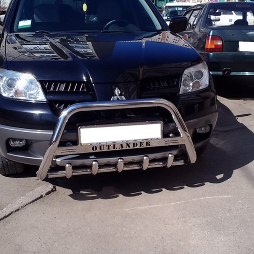 Кенгурятник з написом і грилем D51 для Mitsubishi Outlander 2003-2006