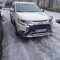 Захист переднього бампера подвійний (чорний метал) для Mitsubishi Outlander 2015-2021