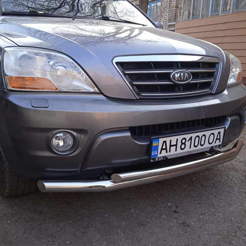 Захист переднього бампера подвійний для Kia Sorento 2002-2009 (чорний метал)