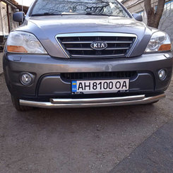 Захист переднього бампера подвійний для Kia Sorento 2002-2009 (чорний метал)
