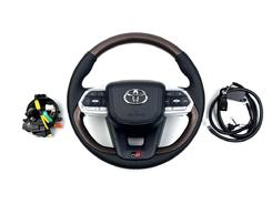 Руль с подогревом с темным деревом в сборе Toyota Land Cruiser 200 / Prado 150 в стиле LC 300 GR