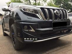 Юбка переднего бампера (черная) с LED для Toyota Land Cruiser Prado 150 2013-2017
