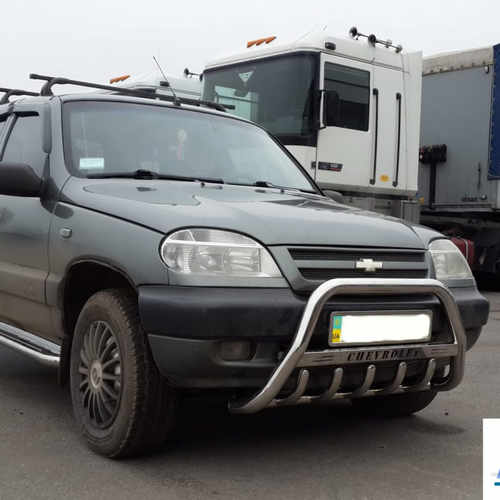 Кенгурятник з написом і грилем D60 для Chevrolet Niva 2006-2012 (WT004)