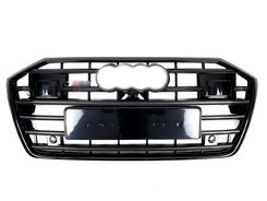 Решетка радиатора Full Black ( в стиле S6 под камеру и радары ) на AUDI A6 C8 2018-2023 года