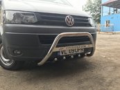 Кенгурятник WT003 (нерж) 60 мм, з написом для Volkswagen T5 рестайлінг 2010-2015 років.