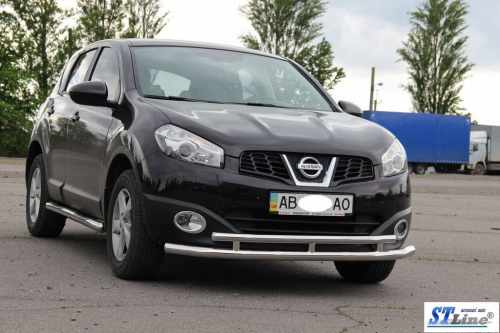 Передний двойной ус ST016 (нерж) 70/42 мм для Nissan Qashqai 2010-2014 гг