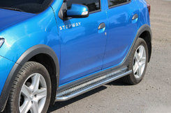 Бокові пороги KB001 (нерж) 42 мм для Renault Sandero 2013-2022 рр