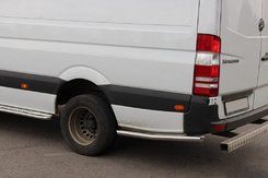 Бічні труби за заднім колесом (2 шт., нерж) ExtraLong база, 70мм для Mercedes Sprinter 2018-2024 рр