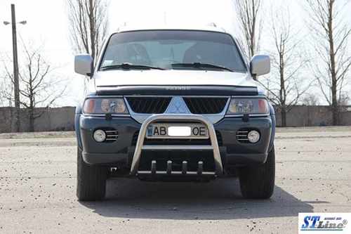 Кенгурятник QT006 (нерж) для Mitsubishi Pajero Sport 1996-2007