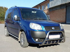Кенгурятник WT003 (нерж.) 60 мм, з написом для Fiat Doblo I 2001-2005 