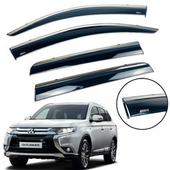 Дефлектори вікон (вітровики) для Mitsubishi Outlander 2012-2020 з нерж. хром полоскою накладні