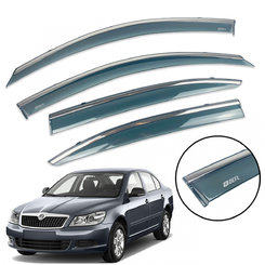 Дефлектори вікон (вітровики) для Skoda Octavia A-5 2004-2013 Sedan/HB з нерж. хром полоскою накладні