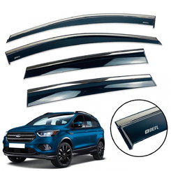 Дефлектори вікон (вітровики) для Ford Kuga 2012-2019 (на скотче) з нерж. хром полоскою накладні