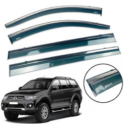 Дефлектори вікон (вітровики) для Mitsubishi Pajero Sport 2009-2015 з нерж. хром полоскою накладні