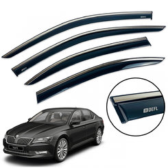 Дефлектори вікон (вітровики) для Skoda Superb III 2015+  з нерж. хром полоскою накладні