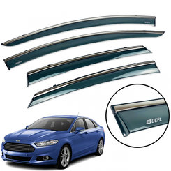 Дефлектори вікон (вітровики) для Ford Mondeo/Fusion USA 2014-2020 Sedan з нерж. хром полоскою накладні
