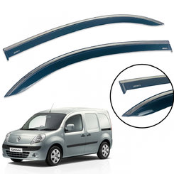 Дефлектори вікон (вітровики) для Renault Kangoo II 2008-2020 з нерж. хром полоскою накладні