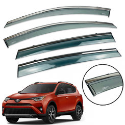 Дефлектори вікон (вітровики) для Toyota Rav-4 2013-2019  з нерж. хром полоскою накладні