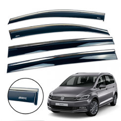 Дефлектори вікон (вітровики) для Volkswagen Touran III 2015+ з нерж. хром полоскою накладні