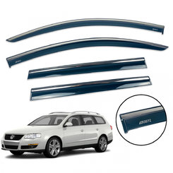 Дефлектори вікон (вітровики) для Volkswagen Passat B6 2005-2010 Variant з нерж. хром полоскою накладні