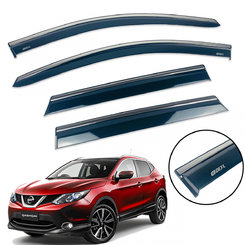 Дефлектори вікон (вітровики) для Nissan Qashqai II 2014+ з нерж. хром полоскою накладні (на скотче)
