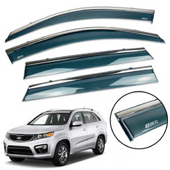 Дефлектори вікон (вітровики) для Kia Sorento 2009-2015 з нерж. хром полоскою накладні