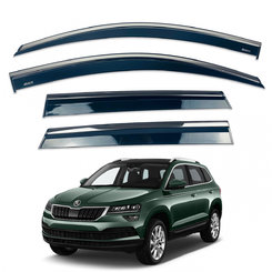 Дефлектори вікон (вітровики) для Skoda Karoq 2017+ з нерж. хром полоскою накладні