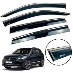 Дефлектори вікон (вітровики) для Volkswagen Tiguan Європа 2016-2023 з нерж. хром полоскою накладні
