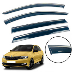 Дефлектори вікон (вітровики) для Skoda Rapid 2013+ Spaceback з нерж. хром полоскою накладні