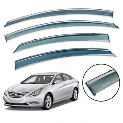 Дефлектори вікон (вітровики) для Hyundai Sonata 2010-2015 з нерж. хром полоскою накладні
