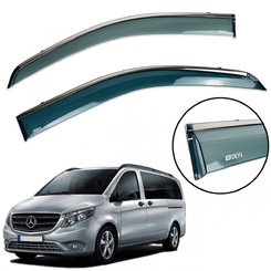 Дефлектори вікон (вітровики) для Mercedes Vito W-447 Viano 2015+ з нерж. хром полоскою накладні