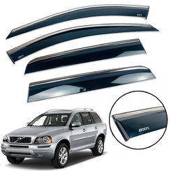 Дефлектори вікон (вітровики) для Volvo XC90 2003-2015 (на скотче) з нерж. хром полоскою накладні