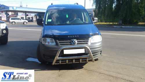Кенгурятник WT003 (нерж) 60мм, з написом для Volkswagen Caddy 2004-2010 