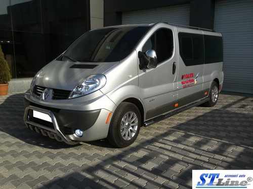 Кенгурятник WT003-4 (нерж.) З написом для Opel Vivaro 2001-2015 