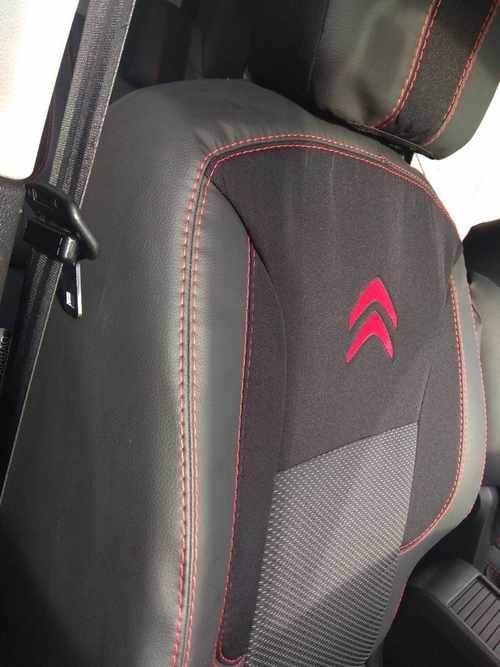 Авточохли (тканина↗кожзам, Premium) Повний салон для Citroen Berlingo 2008-2018 років.