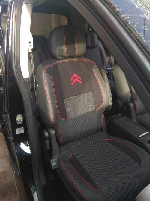 Авточохли (тканина↗кожзам, Premium) Повний салон для Citroen Berlingo 2008-2018 років.