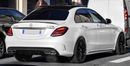 Дифузор з хром насадками на Mercedes C-Class W205 2014-2018 стиль C63 AMG ( Чорний з хром вставками )