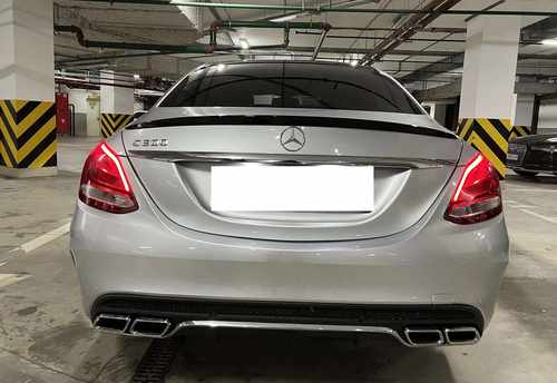 Дифузор з хром насадками на Mercedes C-Class W205 2014-2018 стиль C63 AMG ( Чорний з хром вставками )