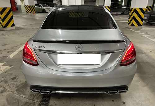 Дифузор з хром насадками на Mercedes C-Class W205 2014-2018 стиль C63 AMG ( Чорний з хром вставками )
