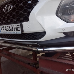 Захист передній одинарний (чорний метал) для Hyundai Santa Fe 2018+