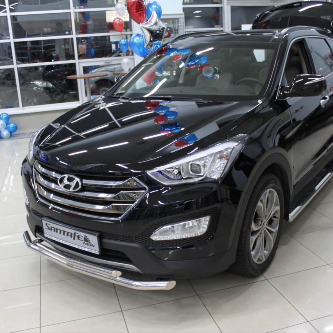 Пороги труба (чорний метал) для Hyundai Santa Fe 2013-2018