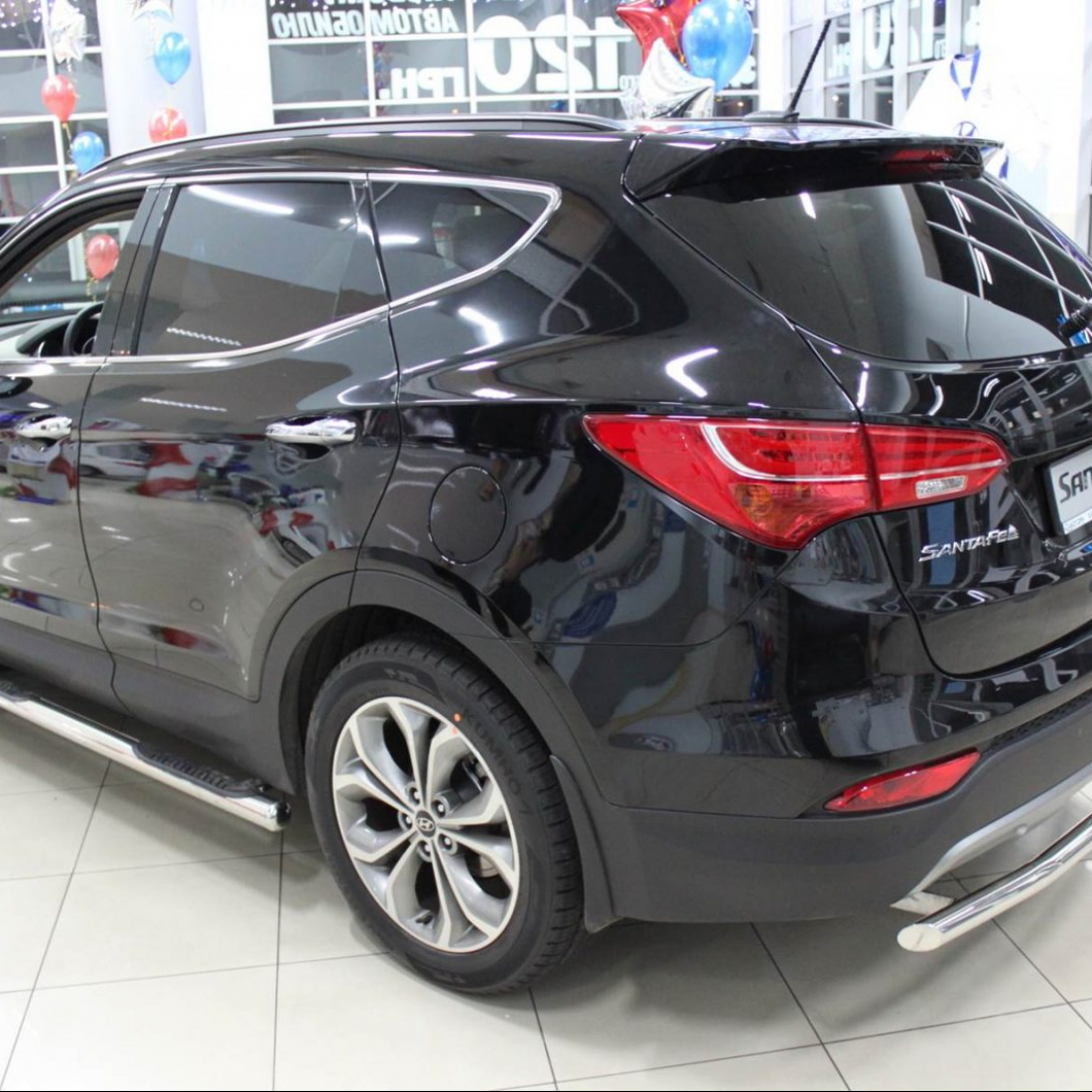 Пороги труба (чорний метал) для Hyundai Santa Fe 2013-2018